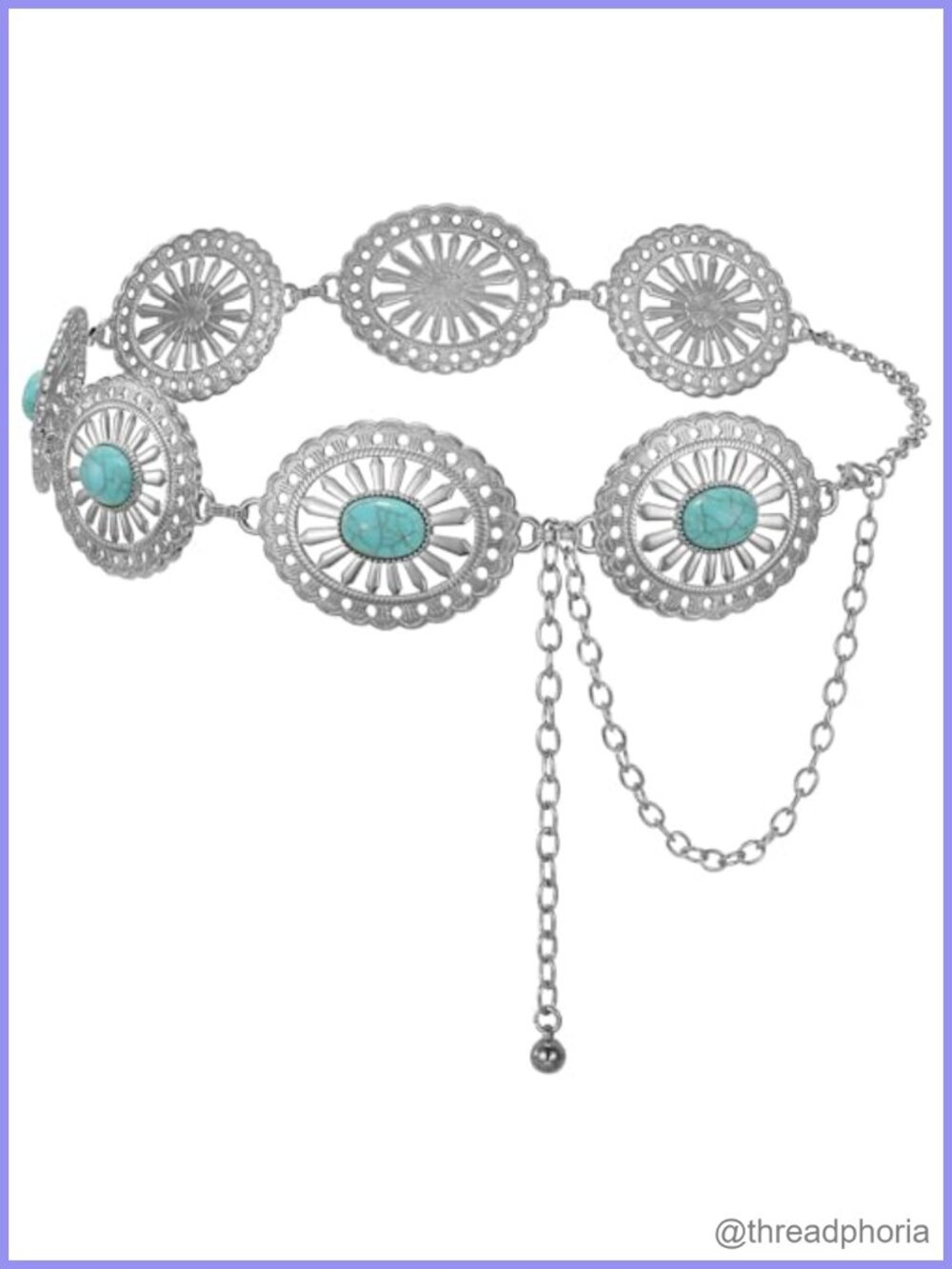 Western Concho Chain Belt Adjustable Metal Waist Belt for Dresses Jeans
